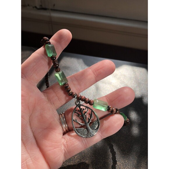 Tree of Life Medallion Stone Necklace Vintage Artisan Jewelry Woman Teen Gift - Picture 6 of 9